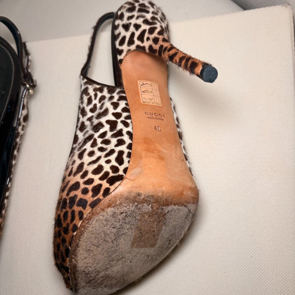 GUCCI Sofia Platform Peep Toe Slingback Pumps, Le… - image 5